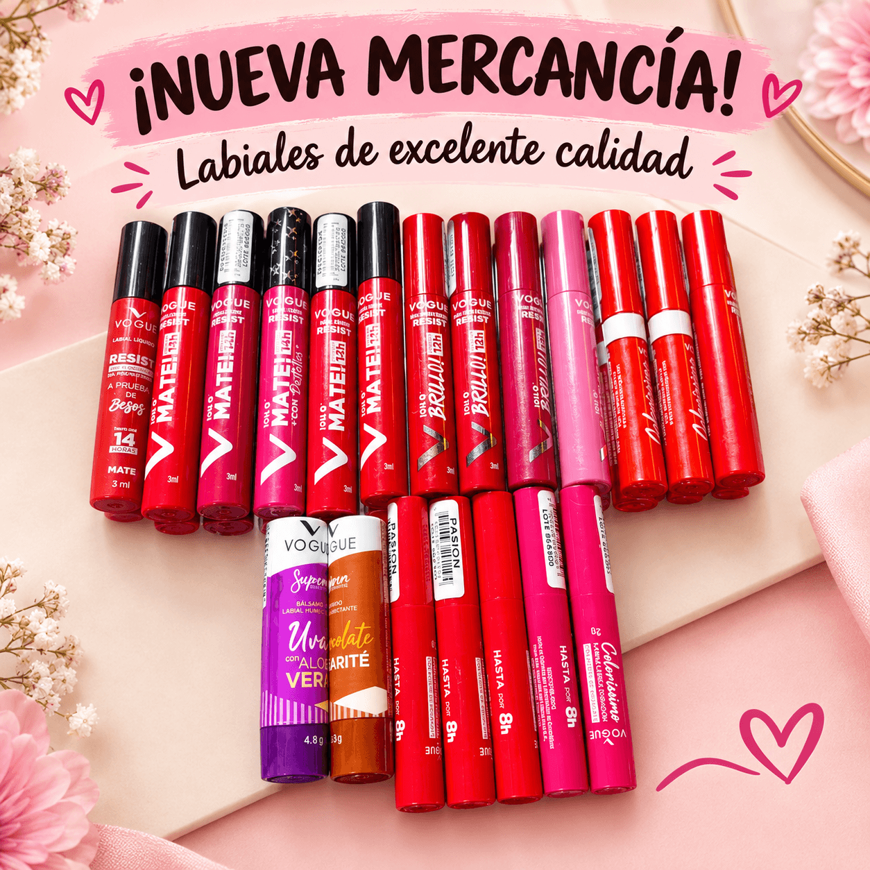 Surtido de labiales Vogué Resist, Mate y bálsamo labial
